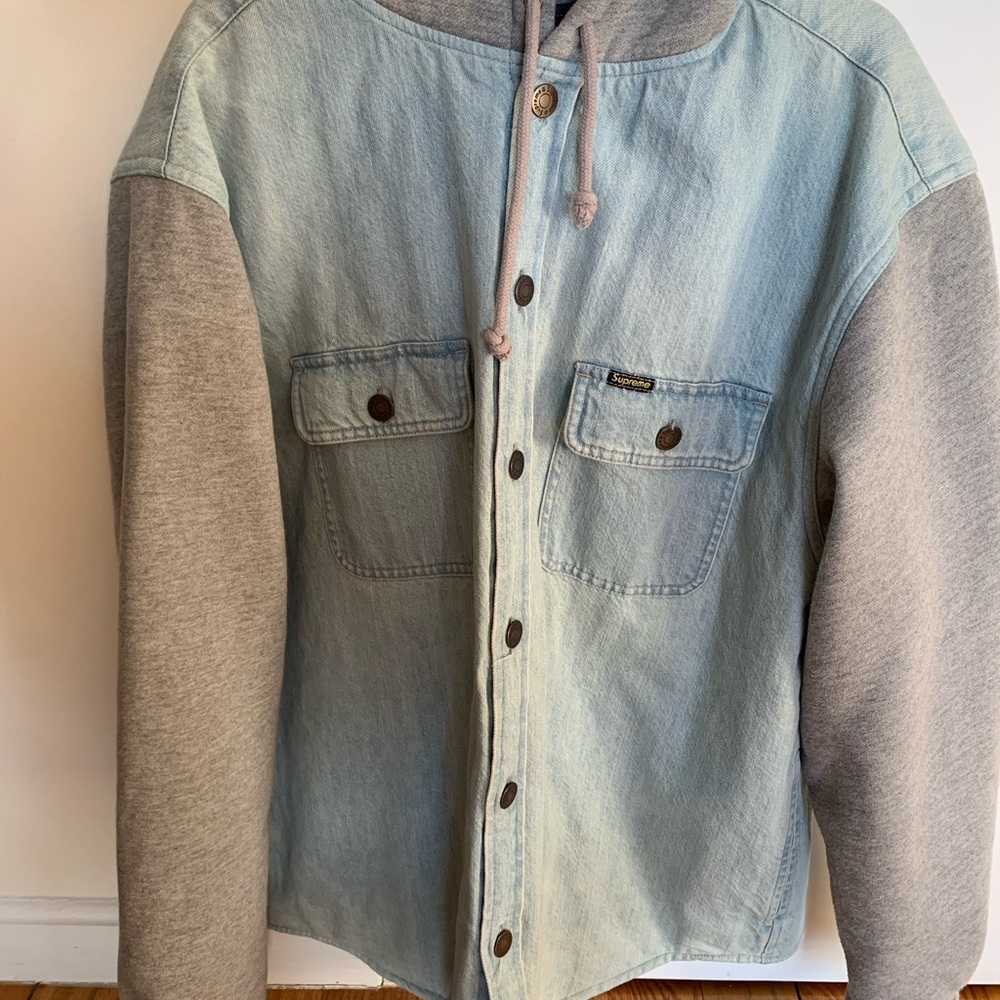 Supreme fleece hooded denim shirt